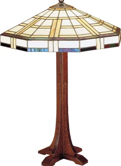 Cross Base Table Lamp with Art Glass Shade